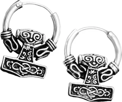 Produktbild von Paar 925 Sterling Silber Keltische Bali Ohrschmuck 16mm Creolen Thors Hammer 7066