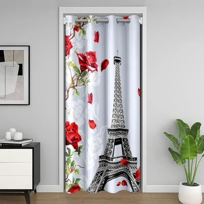 Obrázek produktu pro Záclona na dveře, květinový vzor, růže, červená, 106x203 cm