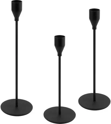Produktbild von Schwarzer 3-teiliger Metall-Kerzenständer 33/28/23 cm für Dinner