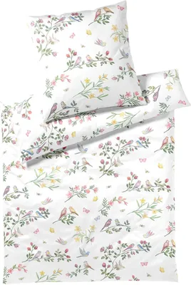 Produktbild von elegante Seiden-Satin-Bettwäsche-Garnitur Songbird Farbe Weiss Größe 135x200+80x80