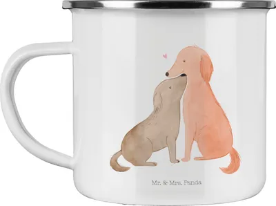 Produktbild von Mr. & Mrs. Panda Blechtasse Hunde Liebe - Weiß - Geschenk, Teetasse, Haferl, Motivtasse, Vertrauen, Sprüche, blechbecher, Verliebt, Pott, Herz, Hund, Kaffeepott