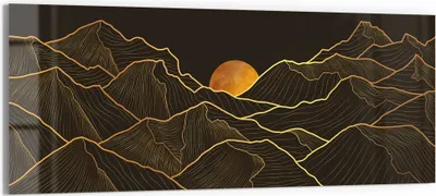 Produktbild von DEQORI Glasbild Echtglas 150x60 cm 'Goldenes Linien Gebirge' Wandbild Bild modern Deko
