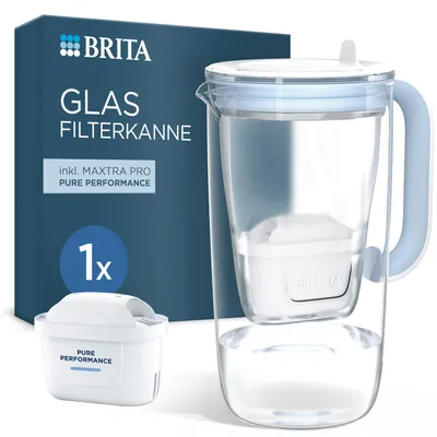 Produktbild von BRITA MAXTRA Glas-Wasserfilter-Kanne (hellblau) inkl. 1x Pure Performance Filter, KI-generiertes Bild