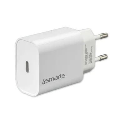 A white 4smarts USB-C charger with a USB-C port and European plug prongs.