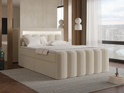 Produktbild von Chilly Möbel Design Bett Luméra Duo - Komfort Boxspringbett mit Schubladen, LED-Beleuchtung, Matratze und Topper 180x200 cm / 4 Schubladen / H2 / Bouclé / Beige