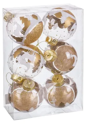 Weihnachtskugeln, gold, Kunststoff, 8 cm, 6 Stück