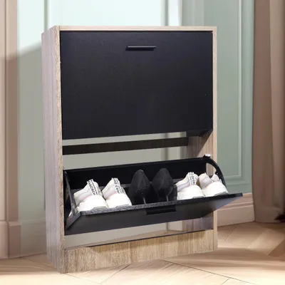 Productafbeelding van CASABEL Schoenenkast 12 paar, zwarte deuren en licht houten frame