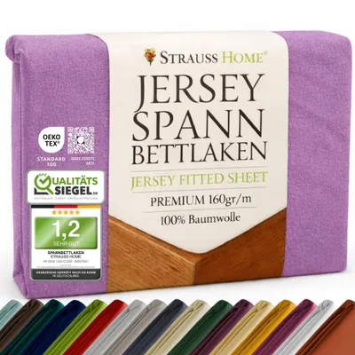 Produktbild von Strauss Home® Premium Spannbettlaken – 160 g/m² Gekämmte Baumwolle – Jersey in Hotelqualität – Formstabil & Langlebig – Rundumgummi – Für Matratzen bis 27 cm – 180x200-200x200 cm - Pflaume / Lila  