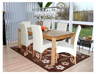 Produktbild von 6er-Set Esszimmerstuhl Küchenstuhl Latina, Leder - Creme, helle Beine