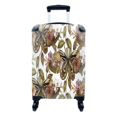 Produktbild von MuchoWow® Koffer Handgepäck Trolley Rollkoffer Kleine Reisekoffer mit 4 Rollen - Schmetterling - Blumen - Vintage - Muster - Cabin Size < 55x40x23 cm & 55x40x20 cm - Fotokoffer - Kabinenkoffer - Boardgepäck - Reise-Box - Reisekoffer - Reisegepäck - Koffer mit Bild - Trolley für Kinder