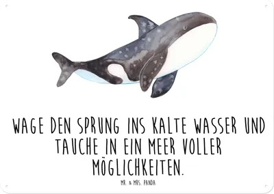 Produktbild von Mr. & Mrs. Panda Metallbild Orca DIN A5 - Weiß - Geschenk, tafel, Türschild, Blechschild, Meer, Arbeit, Wandbild, Büro, Motivation, Startup, Schild, wandtafel
