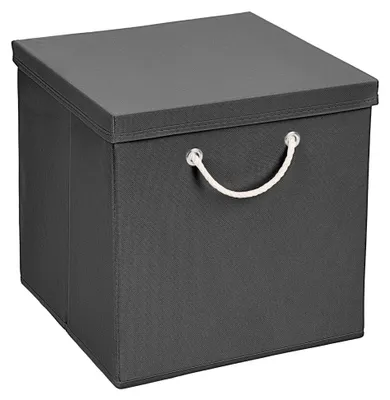 Produktbild von 1 Stück Dunkelgrau Faltbox 30 x 30 x 30 cm Aufbewahrungsbox faltbar mit Kordel und mit Deckel
