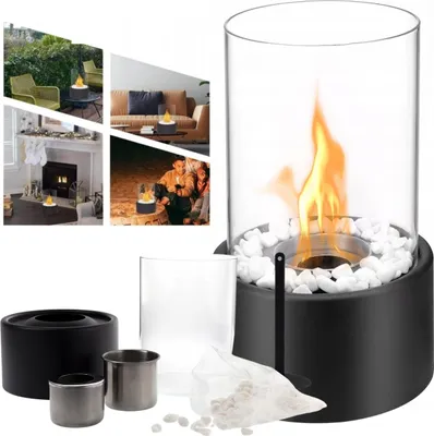 Immagine prodotto di Caminetto da Tavolo Bioetanolo Nero Vetro Fiamma Reale Decorazione Interni Esterni