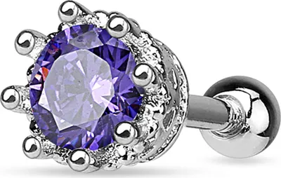 Produktbild von Helix Cartilage Ohr Piercing Krone Zirkonia Stecker Tragus Barbell Kristalle Autiga® silber-lila