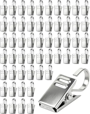 Imagen del producto de Clips de acero inoxidable, color plateado, con gancho, paquete de 10 unidades, para cortinas