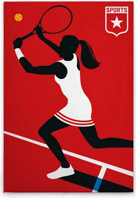 Produktbild von TADESSI Leinwandbild Retro Tennisspieler - Wandbild 40 x 60 cm - Kunstdruck auf Leinwand in Rot Gelb - M1-No.50880