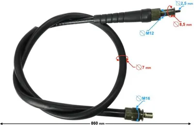 Produktbild von Tachowelle für FR-Moped Barton FR Modell, 860 mm Länge, M12/M16 Gewinde