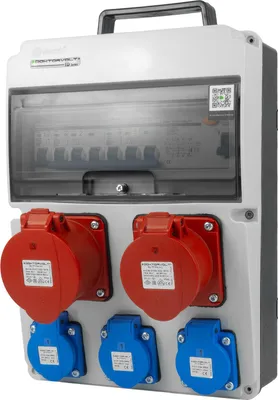 Produktbild von Baustromverteiler 16A 32A CEE 3x230V Stromverteiler mit Griff FI+LS-Schalter Wandverteiler Doktorvolt DV-8126-F