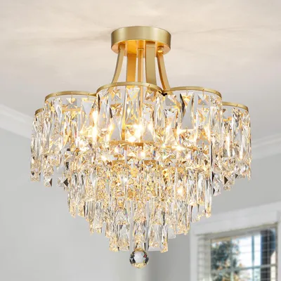 Kristall-Kronleuchter Deckenleuchte, 49x46,5 cm, E14, Gold