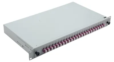Produktbild von helos LWL 19" Spleissbox 24 x LC Duplex OM4, spleißfertig, grau