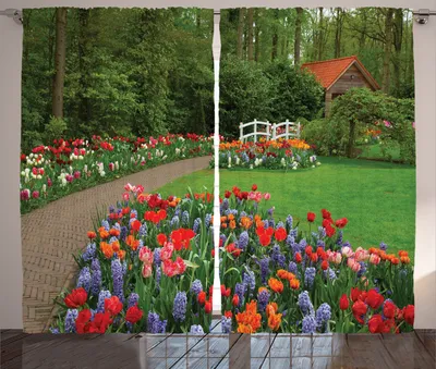 Produktbild von ABAKUHAUS Blumen Rustikaler Vorhang, Frühlingsgarten Wald, Wohnzimmer Universalband Gardinen mit Schlaufen und Haken, 280 x 260 cm, Grün und Lila