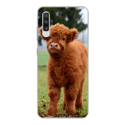 Produktbild von MuchoWow® Handyhülle Schutzhülle Hülle für Samsung Galaxy A70 Scottish Highlander - Kalb - Gras Silikon Softcase Handy Hülle - Schutzhaube
