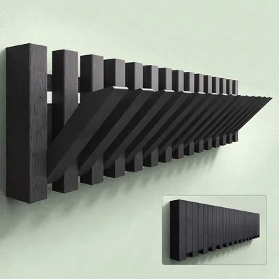 Produktbild von Mai & Mai Kleiderhaken Wandgarderobe Wandhaken aus Holz Garderobe mit 14 magnetischen Klapphaken Garderobenleiste Garderobenhaken Matt schwarz Twigro-01