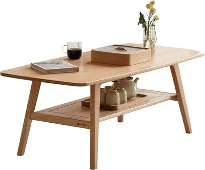 Imagen del producto de Mesa de centro de madera maciza de roble, 80 x 50 x 44 cm, color natural de la madera