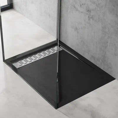 Image de doporro Receveur de Douche Noir Bac à Douche Extra Plat Rectangulaire en Acrylique 100x120x5cm + Bonde AL02 Design Xetro04