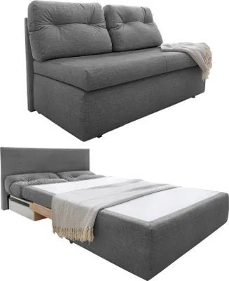 Produktbild von Schlafsofa 136 cm praktische Couch mit Funktion Bettkasten Gästebett in Grau / 15119