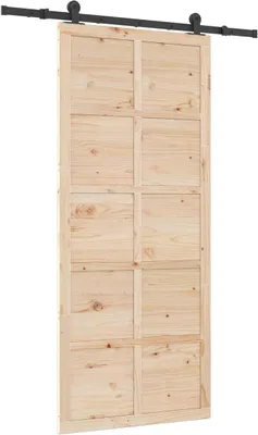Produktbild von Schiebetür Natur 80 x 208 cm aus massivem Kiefernholz, Komplettset mit Schienensystem, Scheunentor für Innenbereich, Platzsparende Zimmertür Modern