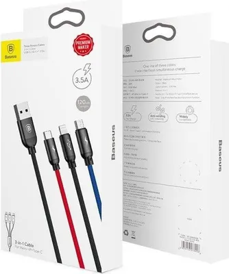 Produktbild von BASEUS Colorfone CAMLT-BSY01 USB Kabel 1 2 m USB A 3 x USB C Schwarz  Rot  Blau