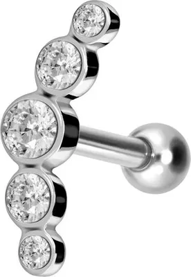 Produktbild von Ohrpiercing Chirurgenstahl Ohrpiercing 5 KRISTALLE Silber Designgröße: 3 x 10mm