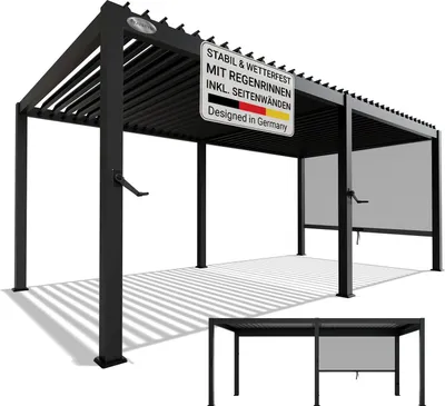 Produktbild von Juskys Lamellendach Tahiti 3x5,9 m inkl. Seitenwand 3 m - Stahl Pergola stabil & wetterfest - Anthrazit