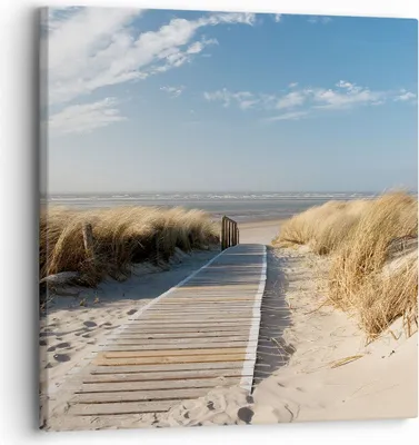 Produktbild von Bild auf Leinwand - Leinwandbild - Strand Meer Fußgängerbrücke Ufer - 30x30cm - Wand Bild - Wanddeko - Leinwanddruck - Bilder - Kunstdruck - Wanddekoration - Leinwand bilder - Wandkunst - AC30x30-2657