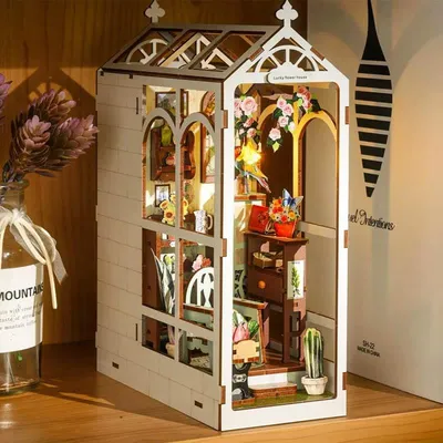 Image de Maison miniature Book Nook - Pause Fleurie - Puzzle 3D - 120 pièces - Maison miniature en bois - avec éclairage LED