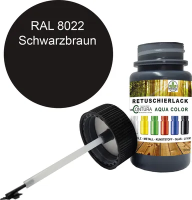 Produktbild von Reparaturlack Lackstift RAL Lack Pinselflasche 50ml. Farbe Holz Metall Möbel Auto Bad Retuschierlack - RAL 8022 Schwarzbraun