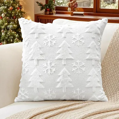 Produktbild von Kissenbezug Wolle Plüsch Weihnachtsbaum Schneeflocke Weiß 50x50cm 1 Stück