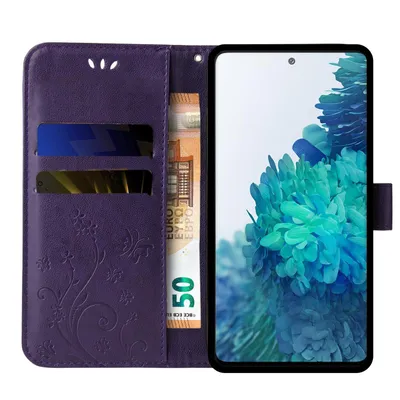 Produktbild von Handyhülle für Samsung Galaxy S20 FE Floral Blumen Schmetterling Flip Cover Hülle Case Klapphülle Handytasche Farbe: Violett