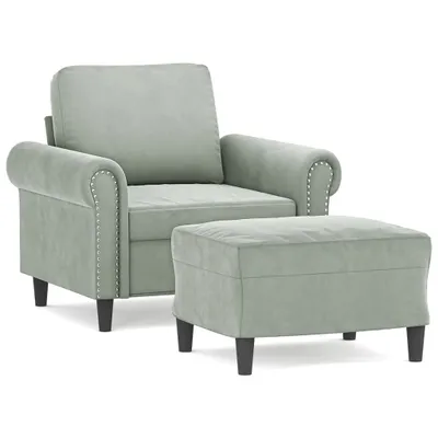 Produktbild von vidaXL Sessel mit Hocker Hellgrau 60 cm Samt