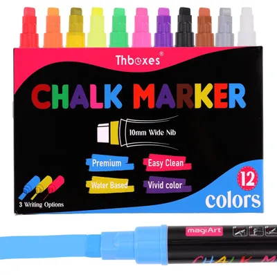 Kreidemarker-Set 12 Farben, 10 mm, abwischbar, für Glas & Tafel