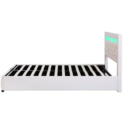 Produktbild von Flieks Polsterbett mit Stauraum und Lattenrost, Boxspringbett 140x200cm Doppelbett mit Led, Stauraumbett Funktionsbett, weiß