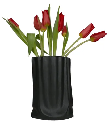 Image de Omgoods - Petit vase en céramique noire de 20 cm pour fleurs