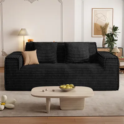 Produktbild von Aivermeil 2-3 Sitzer Sofa aus Cord montagefreies All-in-One Cloud-Sofa mit zwei Kissen geeignet für Wohn- und Schlafzimmer, Schwarz