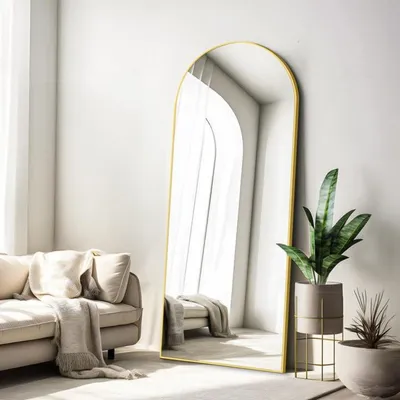 Obrázok produktu pre Zrkadlo na celé telo, 165x60 cm, stojace zrkadlo so zlatým rámom, vhodné na postavenie, opretie alebo zavesenie