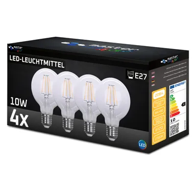 Produktbild von MasterLED E27 G80 Filament LED - 10W 1100lm - Leuchtmittel - 2700K Warmweiß - 4er Set