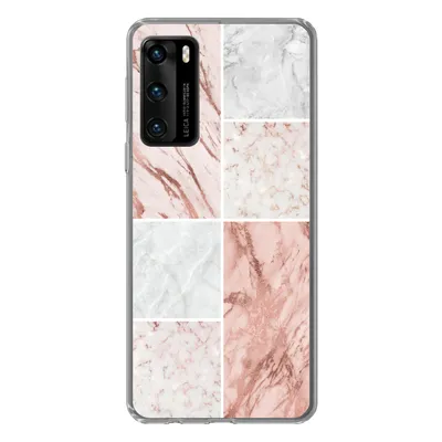 Produktbild von MuchoWow® Handyhülle Schutzhülle Hülle für Huawei P40 Marmor - Weiß - Rosa Silikon Softcase Handy Hülle - Handytasche