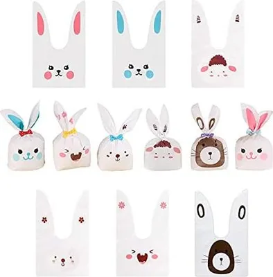 Produktbild von SHULLIN Geschenktaschen 60pcs Hasen Biscuit Tüte Geschenktüten Set Candy Geschenk Taschen Ostertüte Hase Set für süßigkeiten Kekse und Geschenke,Ostern,Kindergeburtstag, Hochzeit, Party usw