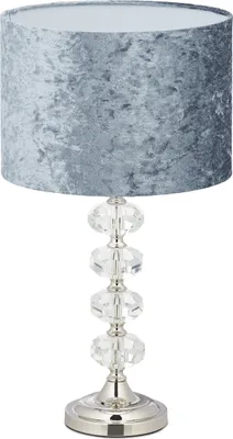 Obrázok produktu pre Stolná lampa Relaxdays, zamatový tienidlo, krištáľová podstava, pätica E14, do obývačky a spálne, stolná lampa, V x H: 48 x 26 cm, sivá