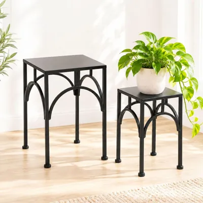 Immagine prodotto di DanDiBo Sgabello da fiore in metallo nero quadrato Supporto per fiori Tavolino 96449 Set di 2 supporti per piante Colonna per fiori Sgabello per piante moderne